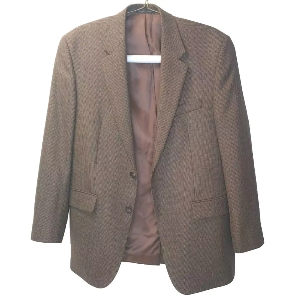 Chaps Lambswool Sport Coat Men 40R Tweed Blazer Jacket Brown Preppy Academia EUC
